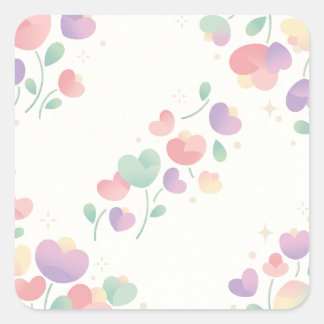 Pegatina Cuadrada Pastel Heart Shaped Flowers Minimalist Pattern