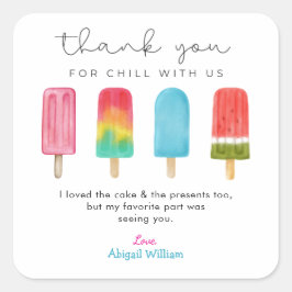 Pegatina Cuadrada Pastel Ice Cream Cumpleaños Gracias Cartas