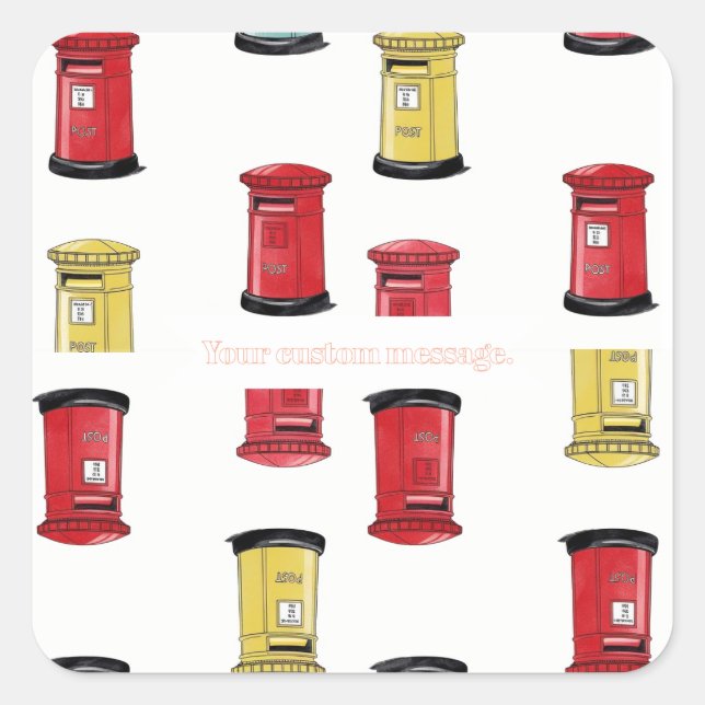 Pegatina Cuadrada Pastel Japanese Postbox: Watercolor Crayon Style  (Anverso)