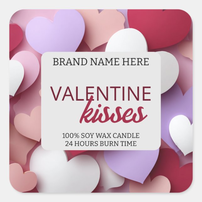 Pegatina Cuadrada Pastel Kisses Love Candle Label Editable Template (Anverso)