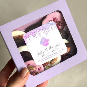Pegatina Cuadrada Pastel morado Panadería Pastelería Chef Purpurinas