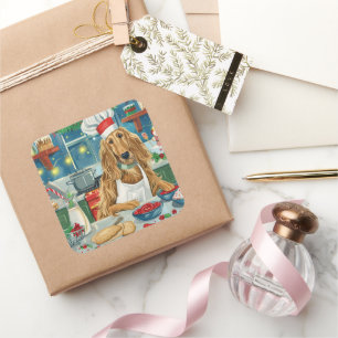 Pegatina Cuadrada Pastel navideño con galgo afgano: Navidad festiva