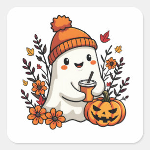 Pegatina Cuadrada Pastel Otoño Kawaii Ghost Fall Spkin