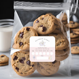 Pegatina Cuadrada Pastel Panadería Alergia Ingredientes Seguridad al