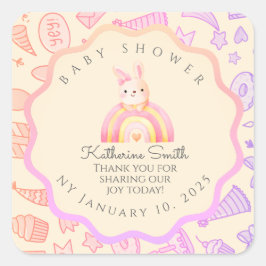 Pegatina Cuadrada pastel pink bunny cute party babyshower