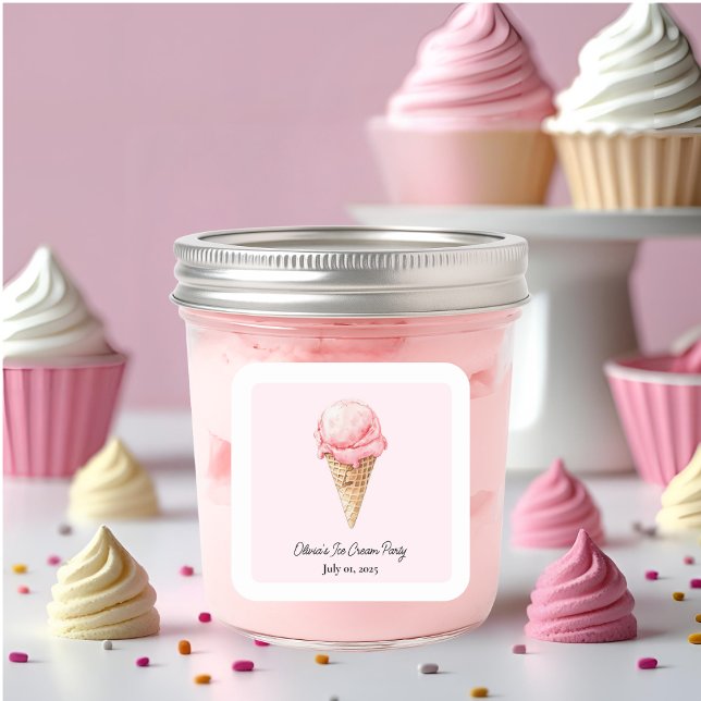 Pegatina Cuadrada Pastel Pink Ice Cream Sticker | Kids Summer Party (Subido por el creador)