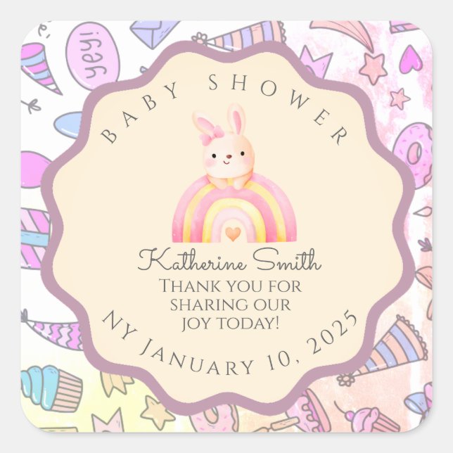Pegatina Cuadrada PASTEL Playful Icons Personal Touches babyshower (Anverso)
