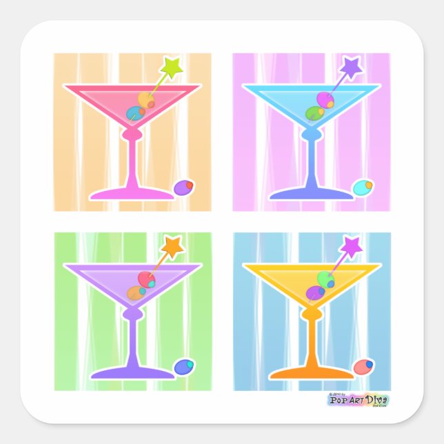 PEGATINA CUADRADA PASTEL POP ART MARTINIS (Anverso)