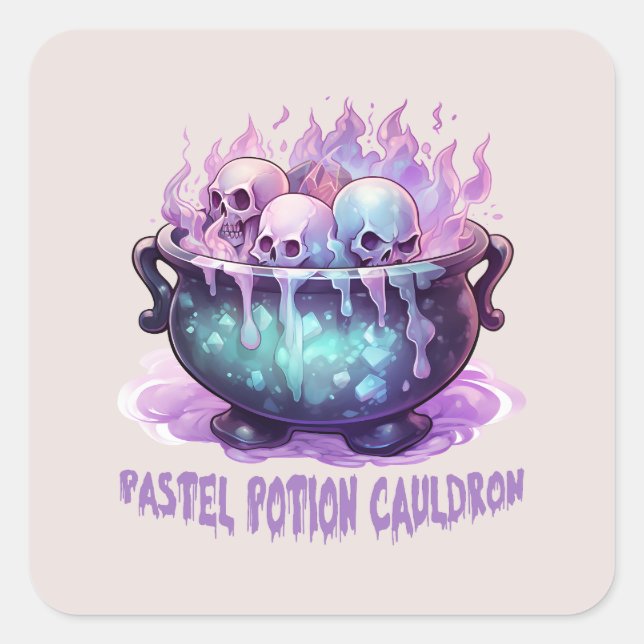 Pegatina Cuadrada Pastel Potion Cauldron (Anverso)