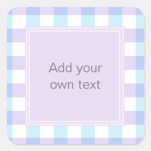 Pegatina Cuadrada Pastel Purple Gingham Personalizado Textos