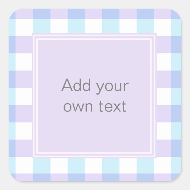 Pegatina Cuadrada Pastel Purple Gingham Personalizado Textos (Anverso)