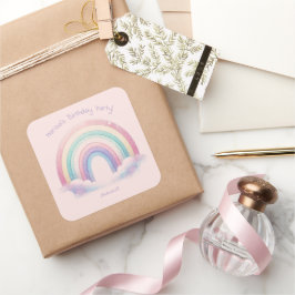 Pegatina Cuadrada Pastel Rainbow Birthday Party Square Stickers