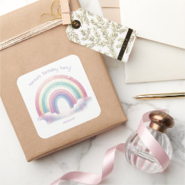 Pegatina Cuadrada Pastel Rainbow Birthday Party Square Stickers