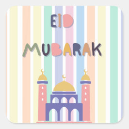 Pegatina Cuadrada Pastel Rainbow Eid Mubarak Eid Gift