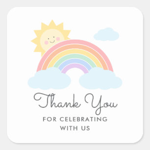 Pegatina Cuadrada Pastel Rainbow Sunshine Favor Gracias