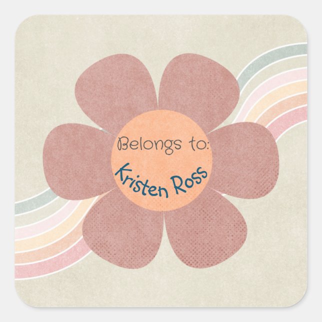 Pegatina Cuadrada Pastel Retro Daisies & Rainbows pertenece a Sticke (Anverso)