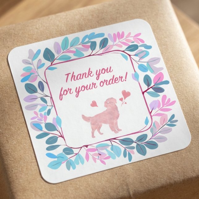 Pegatina Cuadrada Pastel Thank You Sticker for Small Business Orders (Subido por el creador)