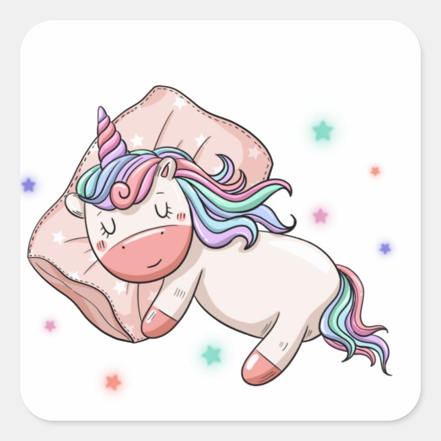 Pegatina Cuadrada Pastel Unicorn durmiendo (Anverso)