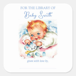 Pegatina Cuadrada Pastel Vintage Baby Girl Baby Shower Book Plate