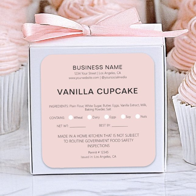 Pegatina Cuadrada Pastelería Hogar Legal Licencia de Alimentos (Bakery Cake Home Legal Food License Square Sticker by MINTIC DESIGN STUDIO)