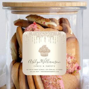 Pegatina Cuadrada Pastelería Pastelería Chef Champagne Purpurinas Dr