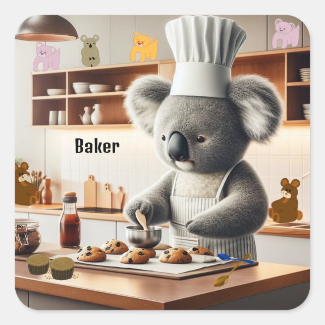 Pegatina Cuadrada Pastelero de galletas de koala (Anverso)