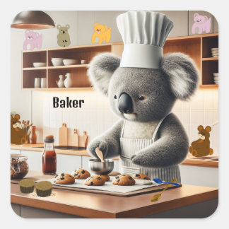 Pegatina Cuadrada Pastelero de galletas de koala