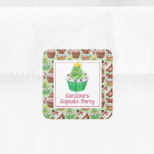 Pegatina Cuadrada Pasteles de Navidades de acuarela