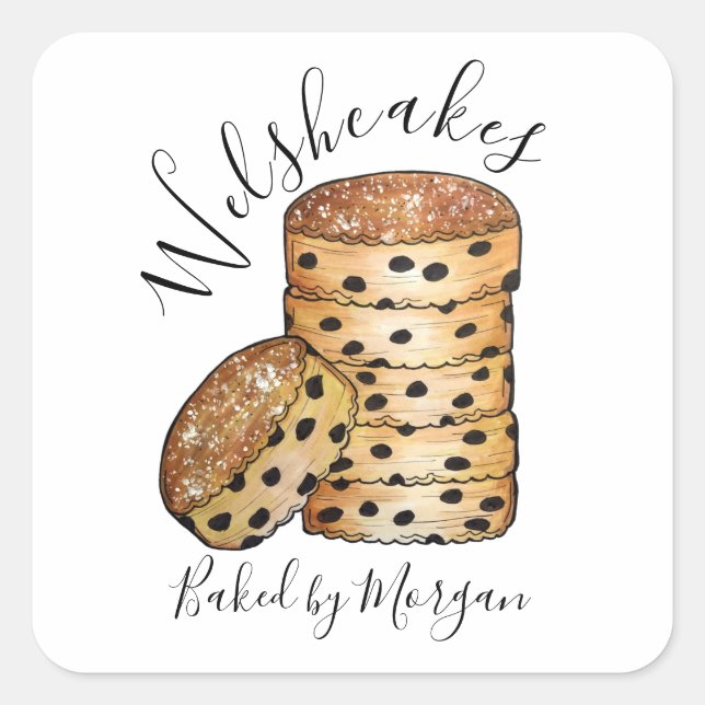 Pegatina Cuadrada Pasteles galeses británicos caseros cocidos por (Anverso)