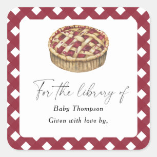 Pegatina Cuadrada Pastelito de acuarela - Ex libris para baby shower