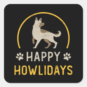 Pegatina Cuadrada Pastor alemán Feliz Howlidays Dog Vintage Funny