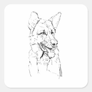 Pegatina Cuadrada Pastor Alemán, Ilustración de Perro Personalizada
