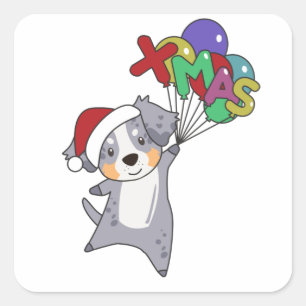 Pegatina Cuadrada Pastor australiano Feliz Invierno de Navidad