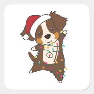Pegatina Cuadrada Pastor australiano Feliz Invierno de Navidad