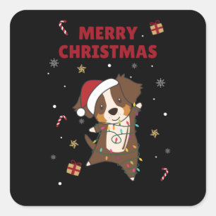 Pegatina Cuadrada Pastor australiano Feliz Invierno de Navidad