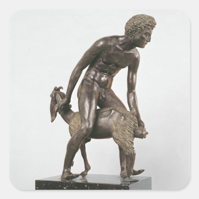 Pegatina Cuadrada Pastor oreando una cabra (Anverso)