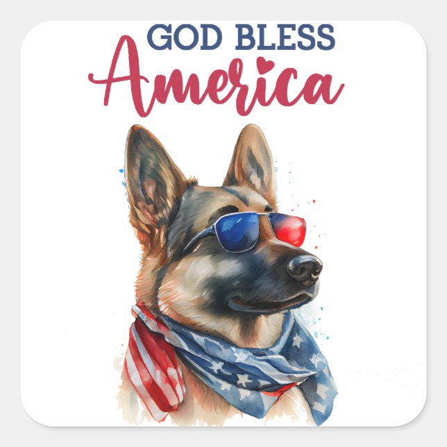 Pegatina Cuadrada Pastor Patriótico-Pastor Alemán (Anverso)
