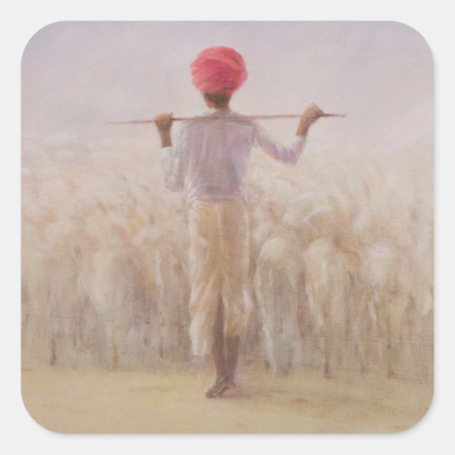 Pegatina Cuadrada Pastor y rebaño (Anverso)