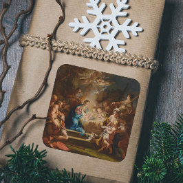 Pegatina Cuadrada Pastores de Adoración Vintage Navidad Natividad