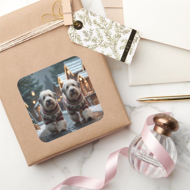 Pegatina Cuadrada Pastores Ingleses Antiguos Navidad Nieve Fiesta (Regalar)