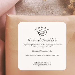 Pegatina Cuadrada Pastry Chef Minimalist Bakery Ingredient Label
