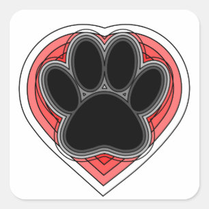 Pegatina Cuadrada Pata De Perro En El Corazón Rojo Con Brotes