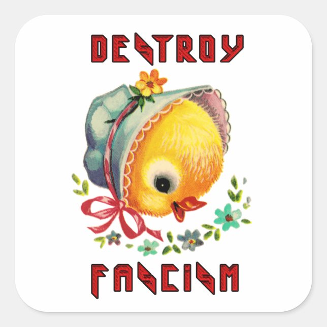 Pegatina Cuadrada Patada Retro Cuta - Destruye el fascismo (Anverso)