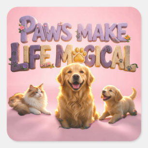 Pegatina Cuadrada Patas,Amante de Perros Gatos Cachorros Mascotas
