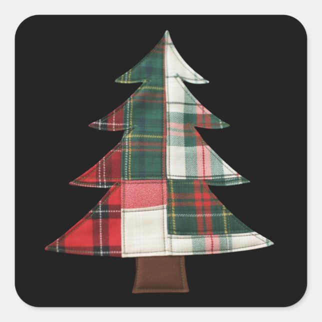 Pegatina Cuadrada Patchwork Christmas Tree Holiday Winter Xmas (Anverso)