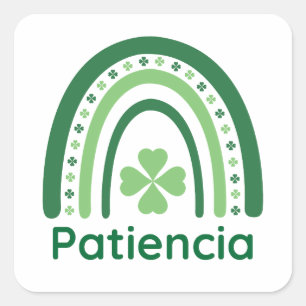 Pegatina Cuadrada Patiencia Nombre Clover Boho Arcoiris