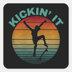 Pegatina Cuadrada Patinador de skateboarding vintage Kickin 'It