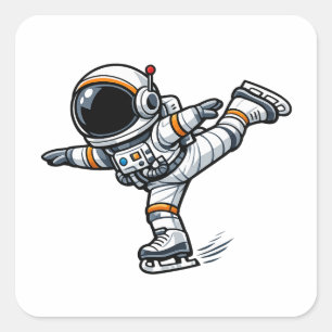 Pegatina Cuadrada Patinaje Artístico de Astronauta