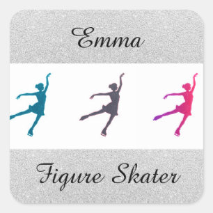 Pegatina Cuadrada Patinaje Artístico Plata Brillo
