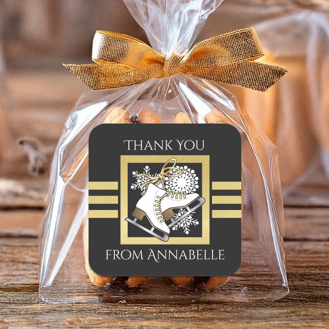 Pegatina Cuadrada Patinaje sobre hielo de oro negro / Favor del pati (Subido por el creador)